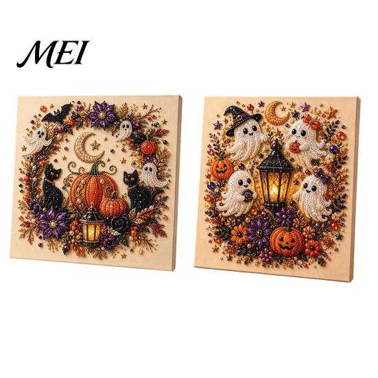Handmade Holiday Gift Ideas Halloween Faux Pearl Art DIY Kit, Spooky Cute 3D Beads Painting Crafts, Mosaic Crafts for Adults Gothic Ghost Pumpkin Cat