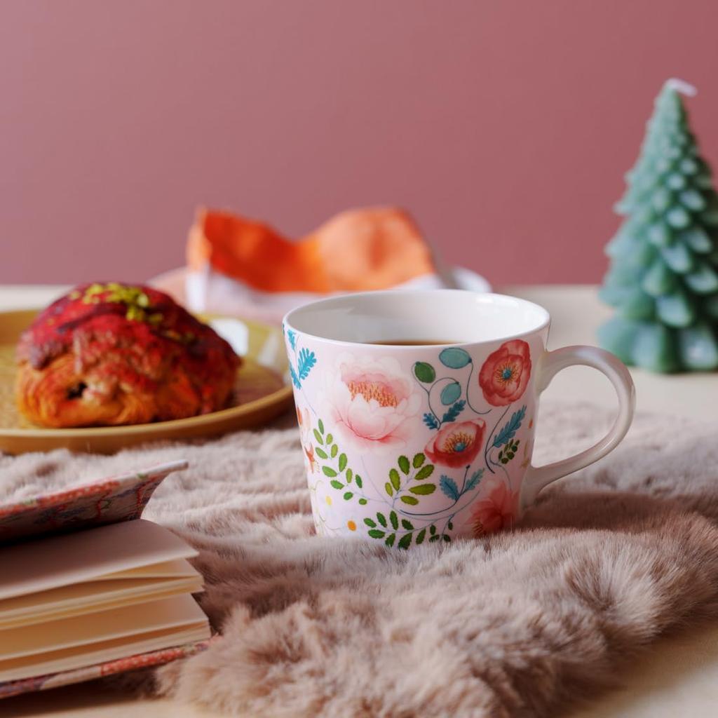 Кружка NARUMI Anna Emilia Цветочная Nordic Подарочная, 340 мл, «С любовью», Розовая, Печать, Милая, Дизайн, Большая, Подарок, Безопасна для микроволновой печи, Безопасна для посудомоечной машины, В коробке,