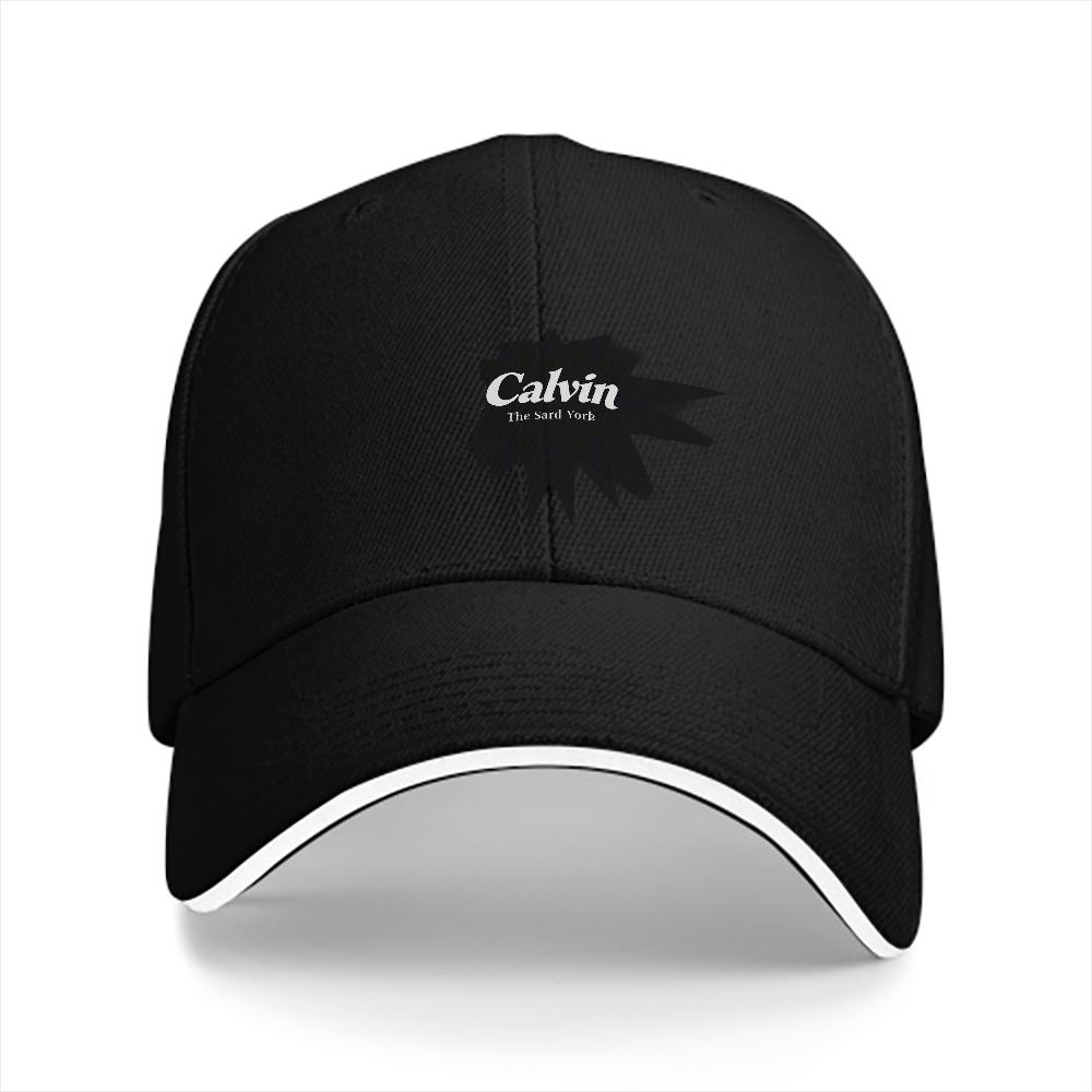 Calvin Minimalist Bold Italic White Text Baseball Cap for Men and Women Adjustable SnapOn Truck Cap Breathable Black and