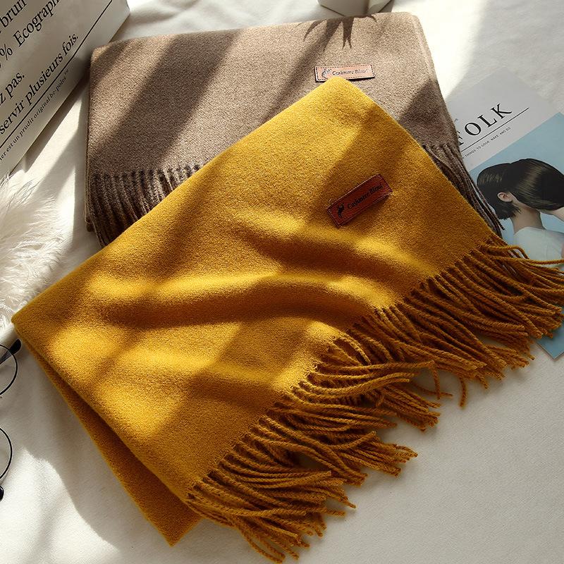 Four Seasons Available 2025 Новый теплый однотонный шарф Длинный, универсальный, утолщенный двухсторонний платок, искусственный кашемировый шарф для женщин