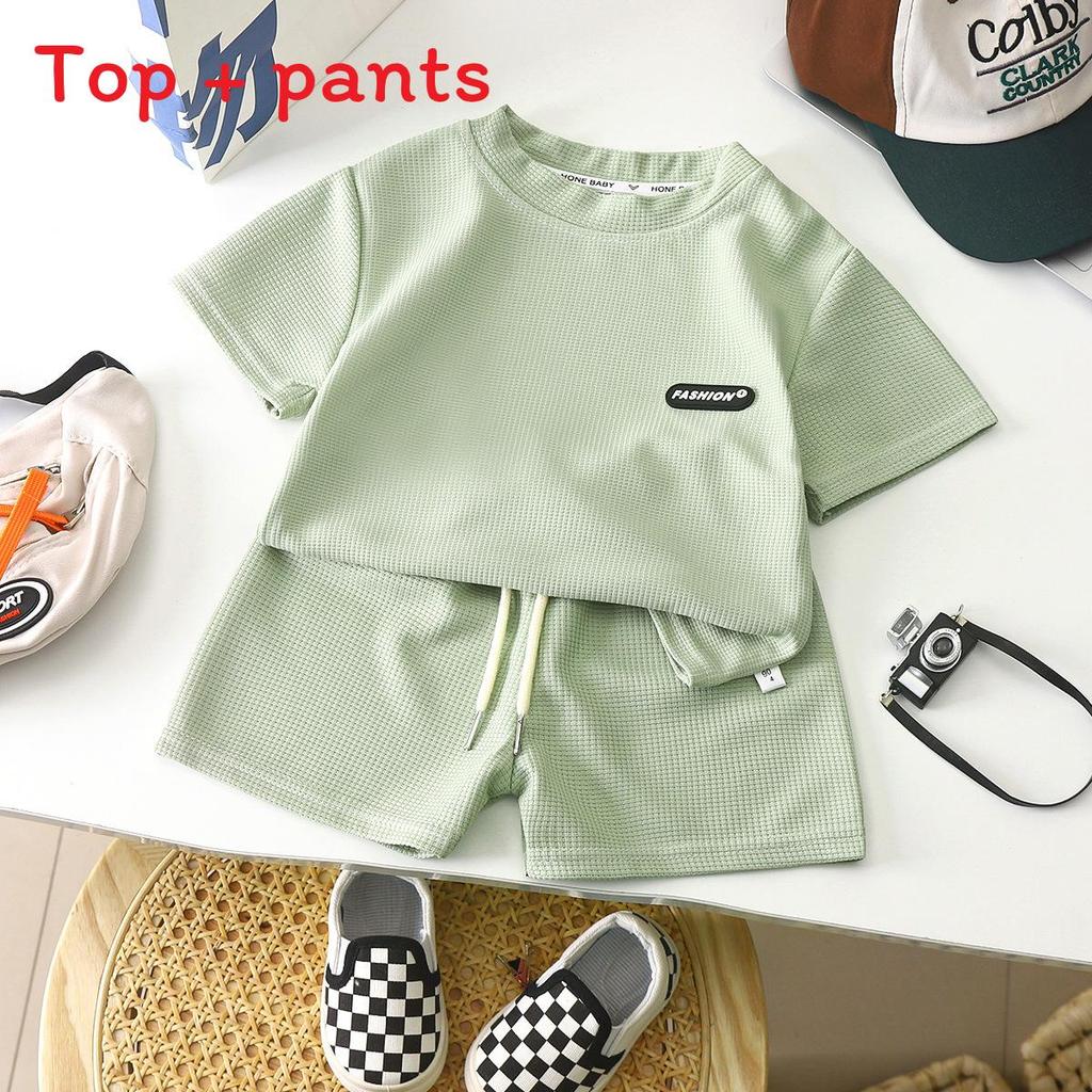 Childrens Summer Short Sleeve Shorts Pajamas With Soft Waffle Fabric For Kids