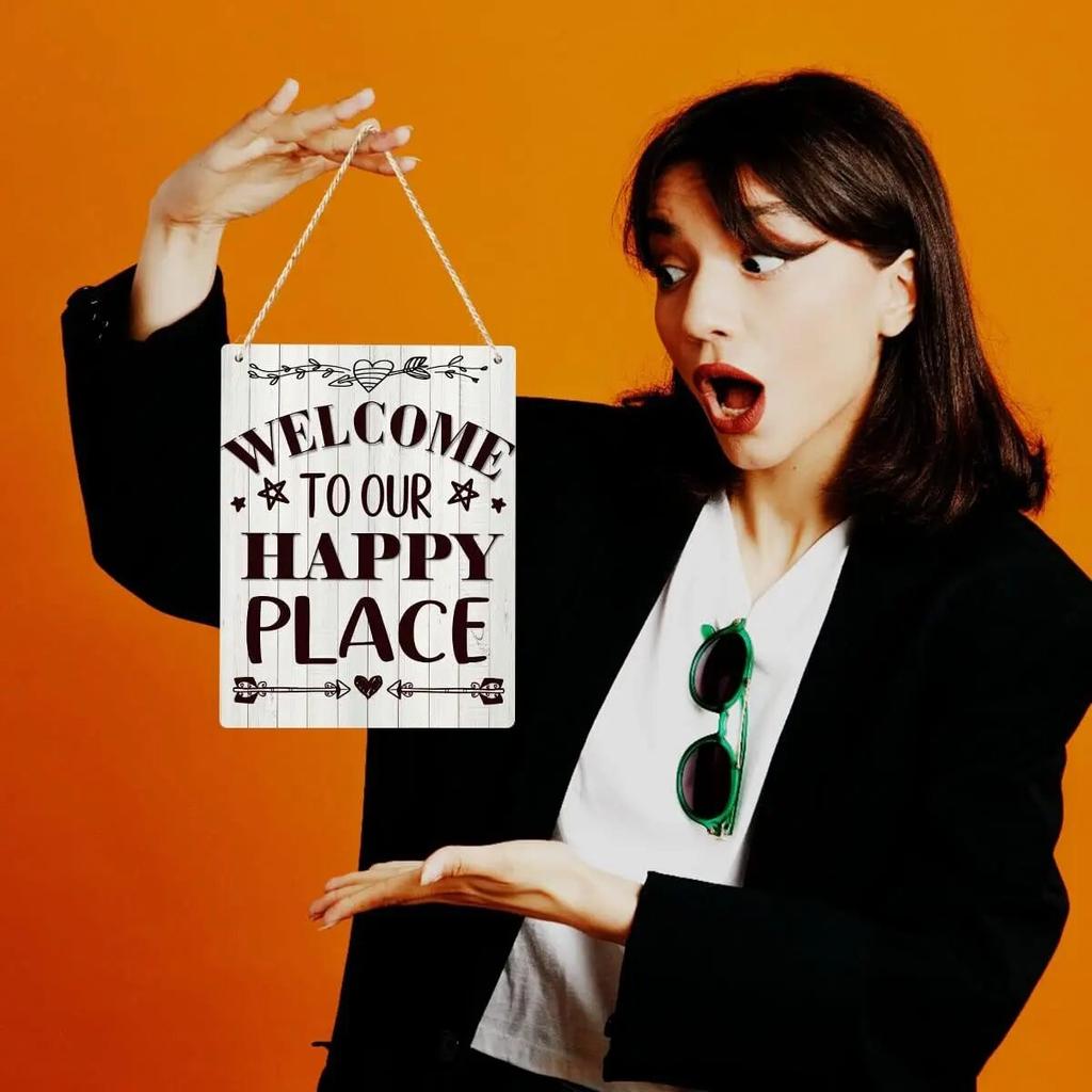 Welcome Sign Wood Sign Family Wall Decor Farmhouse Home Decor Rustic Wooden Wall Art for Lake Cabin Living Room Kitchen Coffee