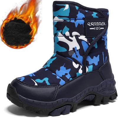 28-40 Детские зимние ботинки на липучках, удобные для улицы, нескользящая толстая подошва с плюшевой изоляцией, детские зимние ботинки с высоким верхом из хлопка