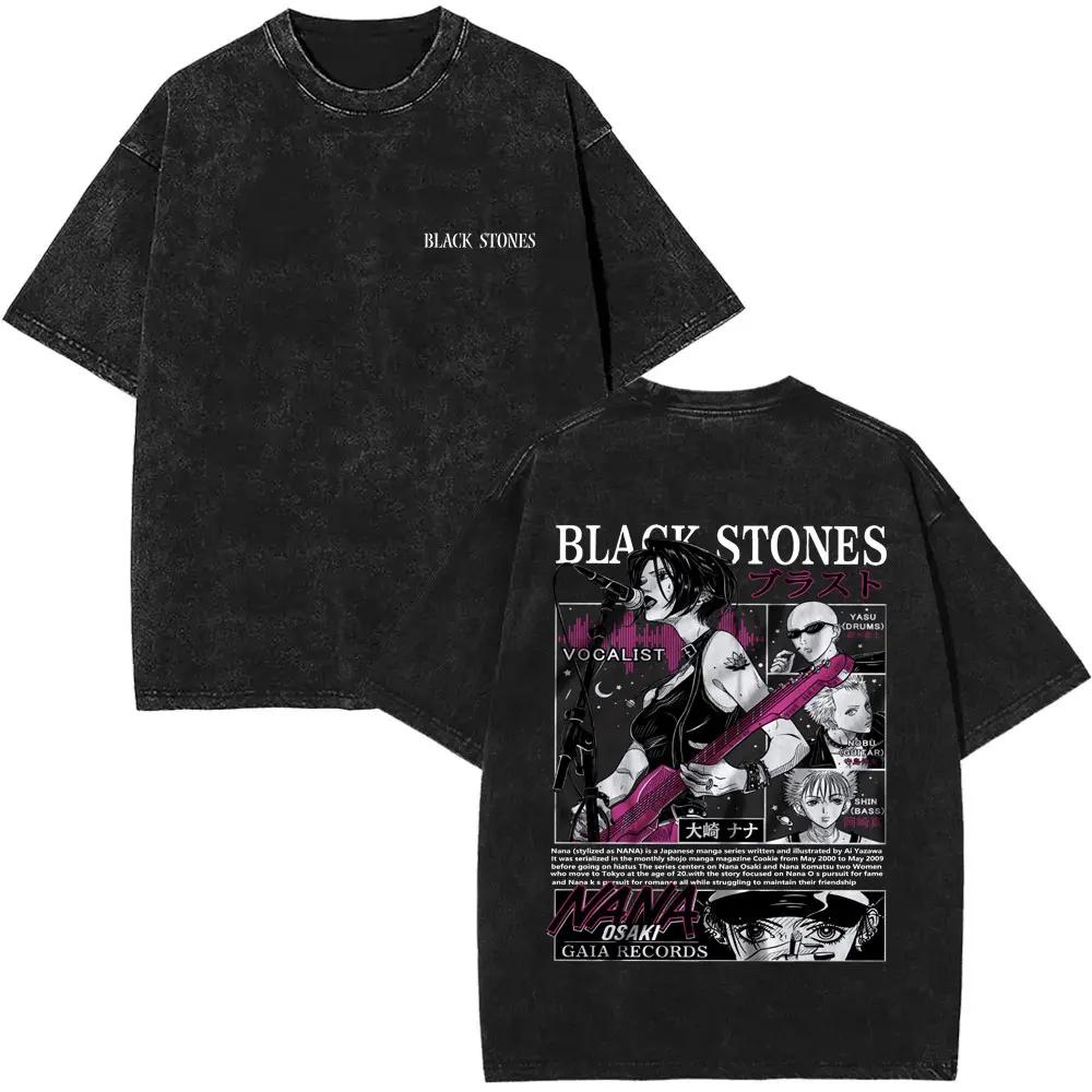 Anime Nana Osaki Vintage Washed T-shirts Grunge Black Stones Y2k Streetwear 90s Cartoon Oversized Short Sleeve T Shirt Unisex