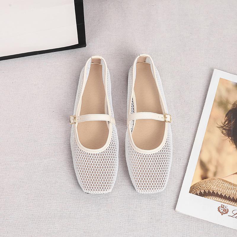 Женские сетчатые балетки Летние туфли Мэри Джейн Туфли-балетки для ходьбы Нескользящие Квадратный закрытый носок Мэри Джейн с регулируемым ремешком Нарядная обувь