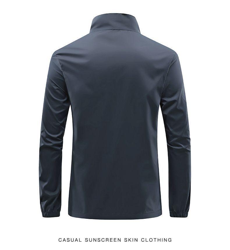 Мужская дышащая куртка из ледяного шелка с воротником-стойкой для защиты от солнца - Летняя тонкая водонепроницаемая ветровка для повседневной носки и рыбалки.