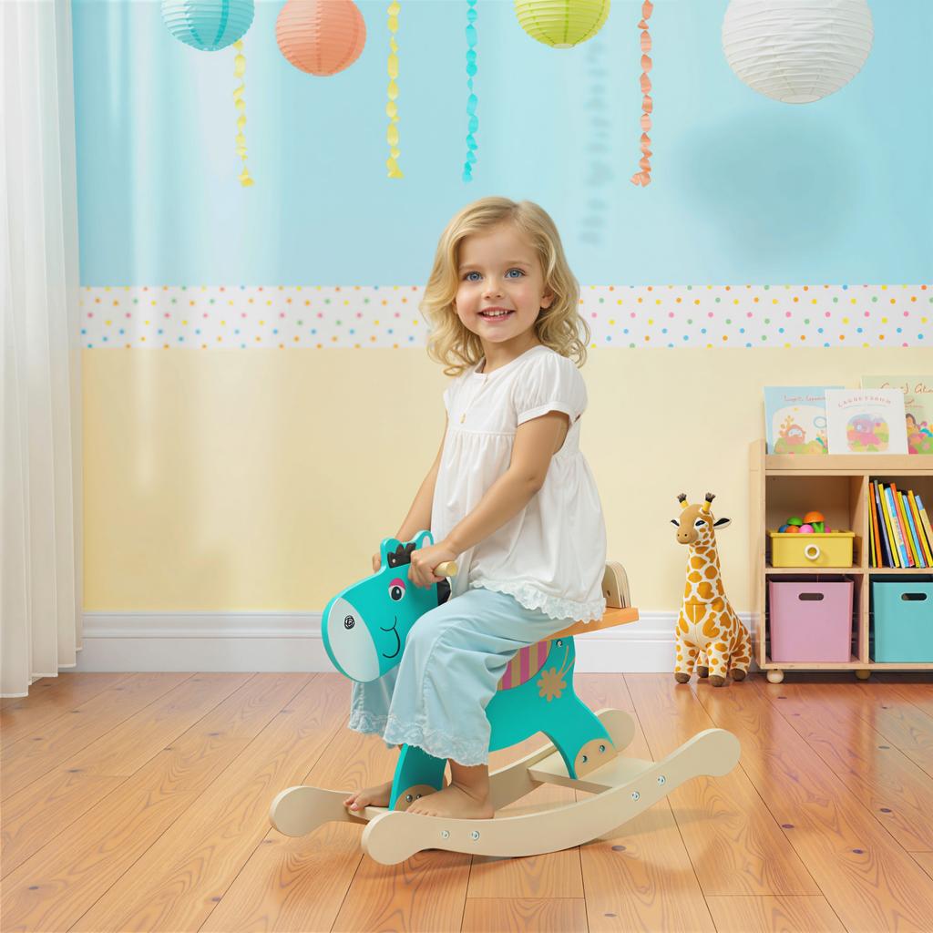 Rocking Animal Donkey Baby Rocking Toy with Handles Rocker Rocking Seat 59 x 27 x 43 cm Teal