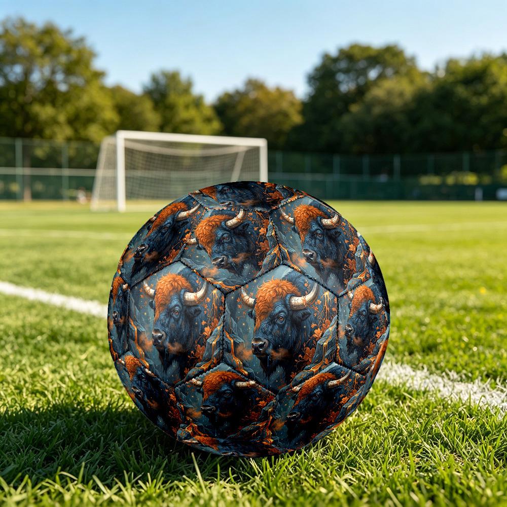 1pc Mythical Bull Landscape Theme Soccer Ball Football, Size 5, Lightweight PVC, Durable Outdoor Training Soccer Ball, Gift m61419