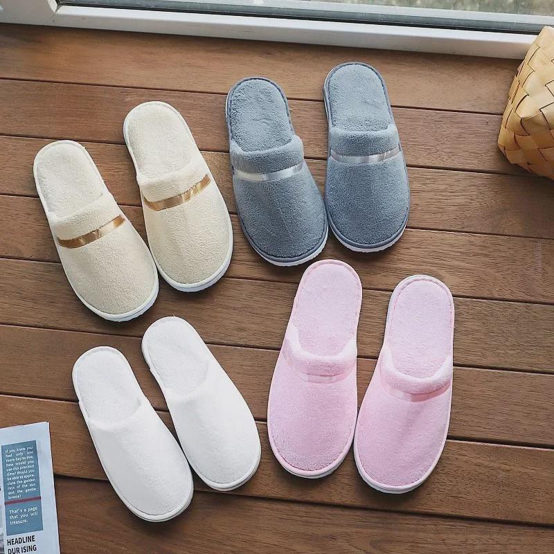 Luxury Disposable Slippers: Plush Coral Fleece, Non-Slip, Ideal for Home, Homestays, and Guest Comfort