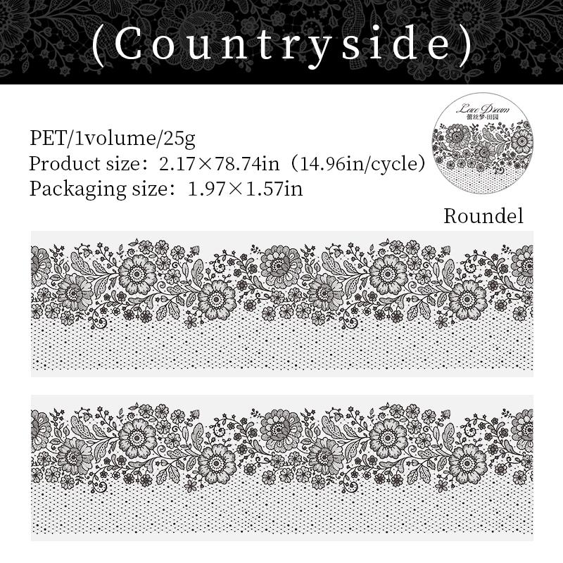 55mm*2m Black White Lace PET Tapes DIY Scrapbooking Junk Journal Aesthetics Decor Diary Collage Masking Tape Stationery Supplies