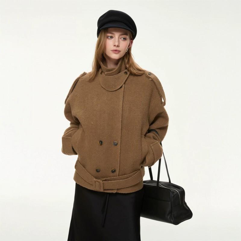 Oakland Vintage Womens Wool Blend Blazer Relaxed Fit Stand Collar Single Breasted Coat Commute
