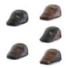 Forward Peaked Cap Men Beret Hat Solid Color Leather Flat Cap Retro   Driving