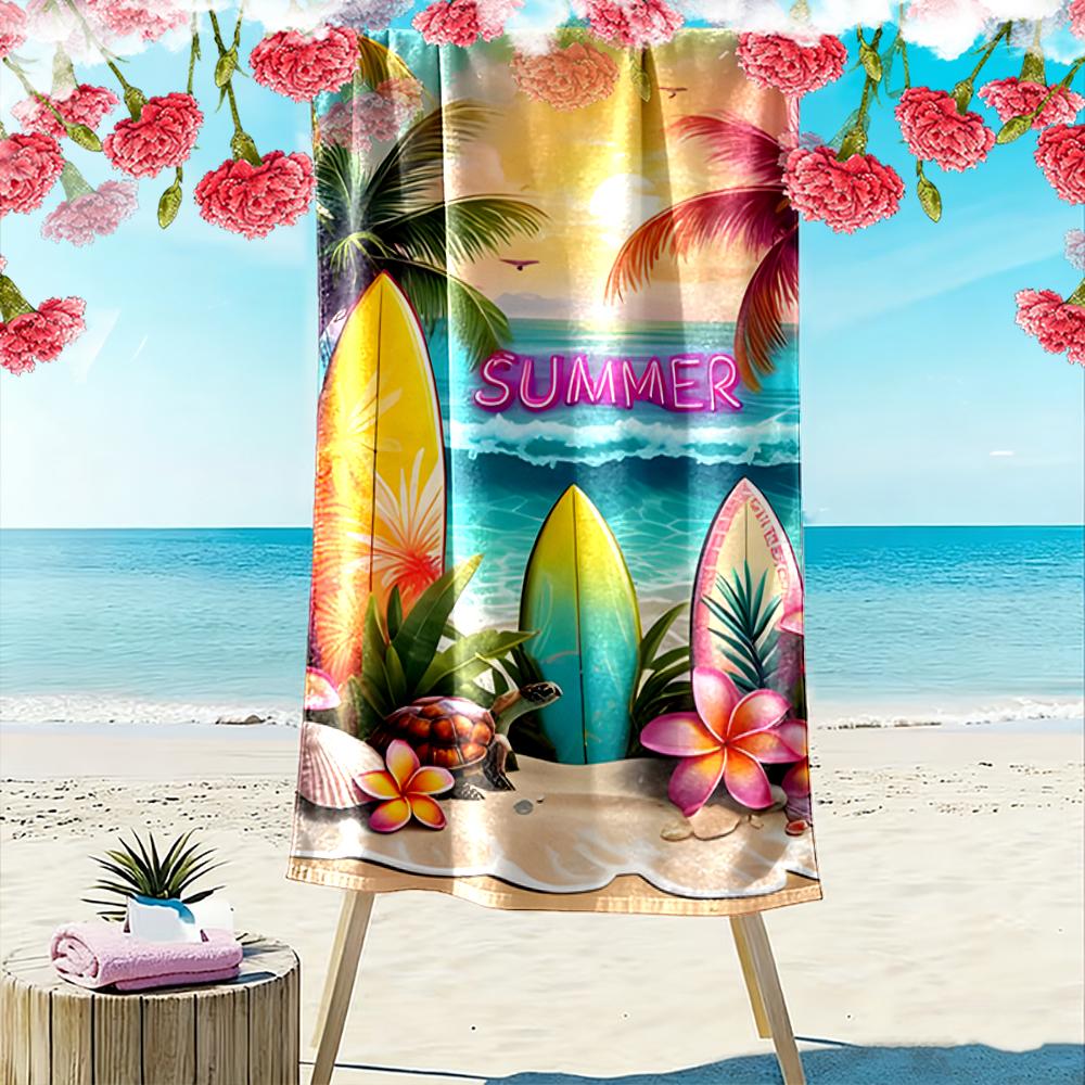 Summer Beach Scene with Surfboards Beach towel quick-drying for travel outdoor sports jogging beach and swimming