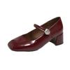 Thick Heel Height Increase Mary Jane Shoes Women's Summer New Fashion Square Head Light Mouth Small Leather Shoes One-word Buckle