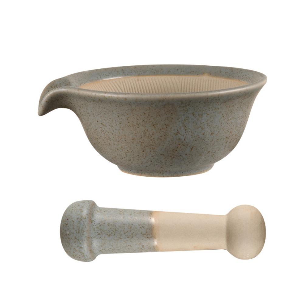Ceramic Rice Paste Bowl Manual Garlic Mortar Pestle Easy To Clean Grinding Bowl Rod Set Spice