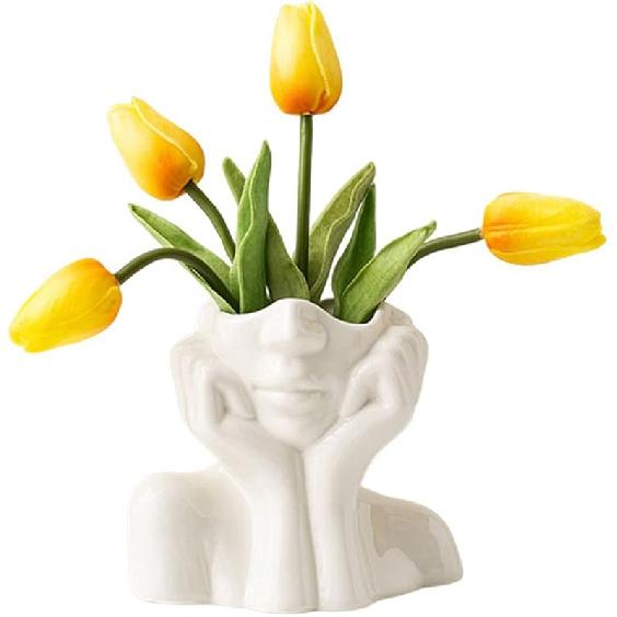 White Ceramic Face Vase, Female Form Head Half Body Bust Vases Boho Feminist Minimalism Decorative Modern Nordic Style Flower Vase for Home Living
