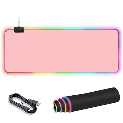 Большой игровой коврик для мыши с 12 RGB-эффектами освещения, водонепроницаемая поверхность из мультиспандекса, нескользящая резиновая основа, 800*300*4 мм (розовый)