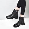 Square Head Chelsea Small Bare Boots 2025 Fashion Korean Version of Fairy Short Boots Top Layer Sheepskin Thick Heel Metal Buckle Fashion Boots