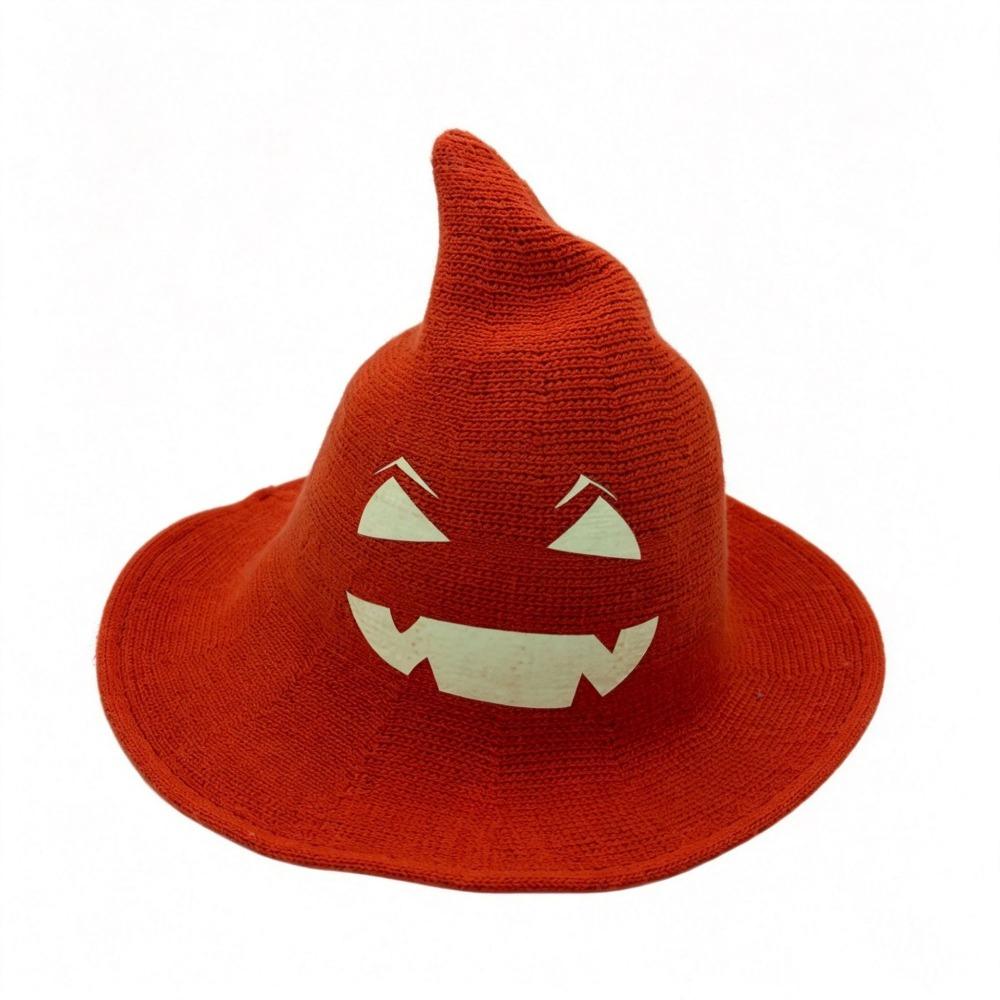 Wide Brim Halloween Witch Hat Vintage Pumpkin Witch Cap Simple Pointed Wizard Hat Unisex