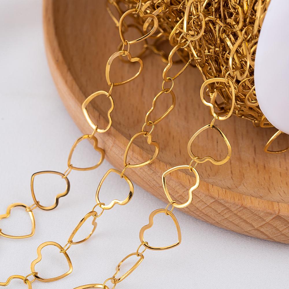 1M Stainless Steel Geometry Hollow Flat Love Heart Link Chains for Party Necklace Bracelet Components Jewelry Findings DIY Chain