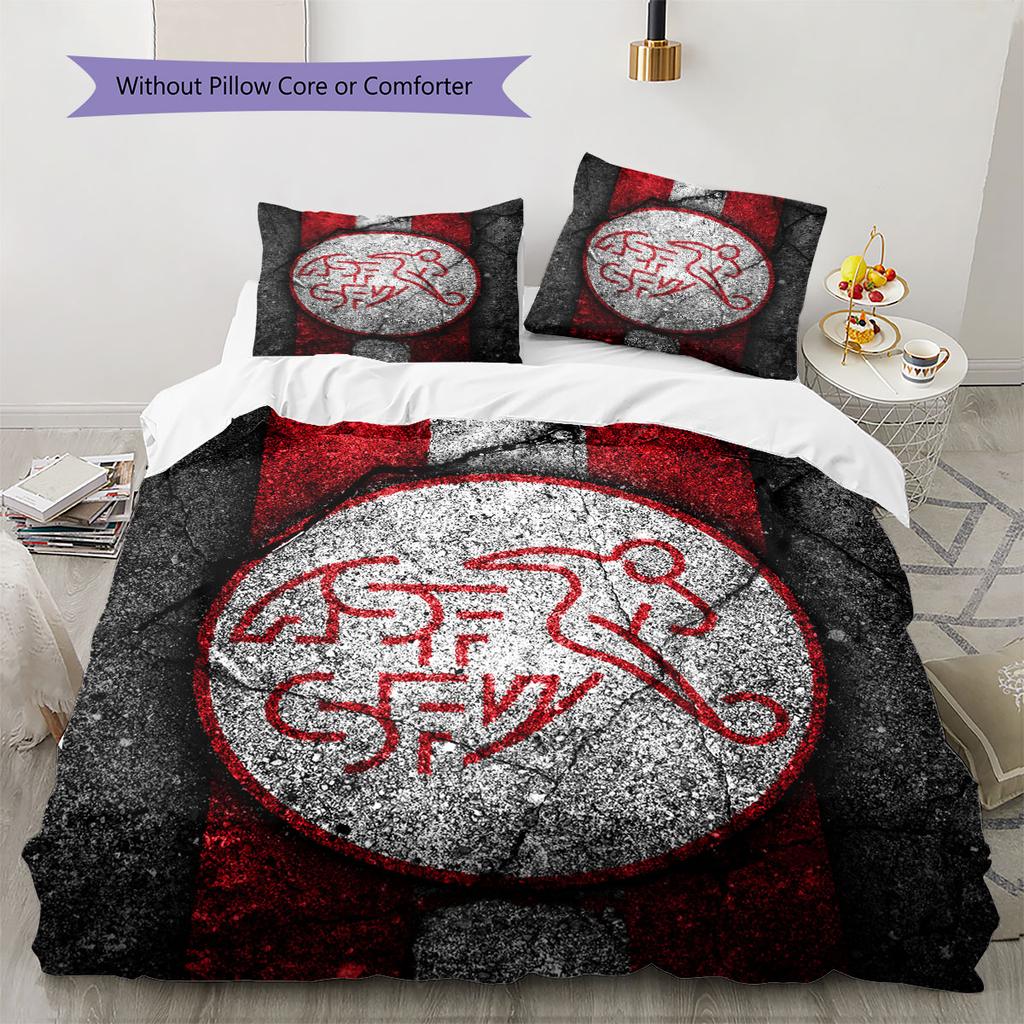 Switzerland national football Pattern Bedding Home Decoration Birthday Gift (1 * duvet cover + 2 * pillowcase, without core),fan merchandise.