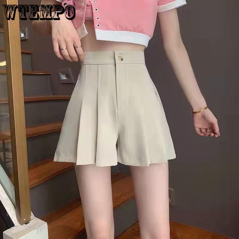 WTEMPO Летние женские плиссированные шорты для костюма с высокой талией, модные свободные шорты, широкие шорты, повседневные шорты, шорты для костюма