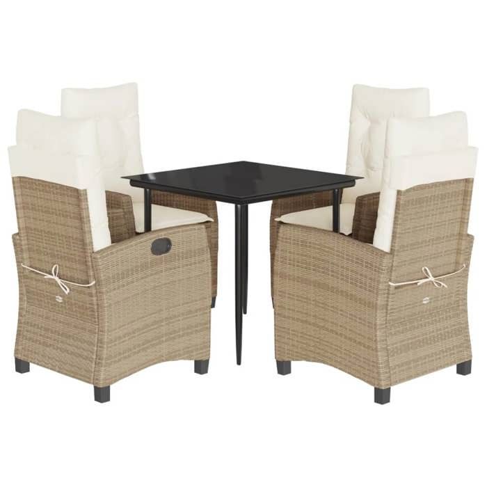 VidaXL Ensemble à Manger de Jardin avec Coussins 5 pcs, Table et Chaises avec Dossier Réglable, Meubles d'Extérieur, 3212803