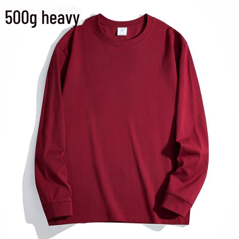 Футболка унисекс из плотного хлопка с длинным рукавом, однотонная: Непрозрачный, свободный крой, небольшой воротник, идеально подходит для весны и осени.