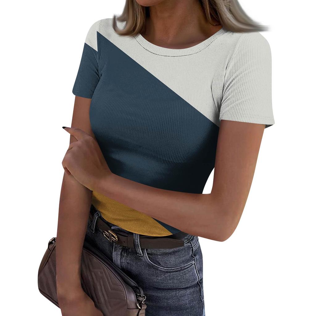 Женская узкая футболка, модный повседневный свитер с круглым вырезом и коротким рукавом
