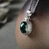 Silverstone S925 Baroque-Style Green Crystal Vintage Engraved Silver Pendant for Women