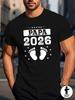 Мужская футболка с графическим принтом "Папа 2026" Смешной подарок отцу День отца Повседневная футболка с круглым вырезом