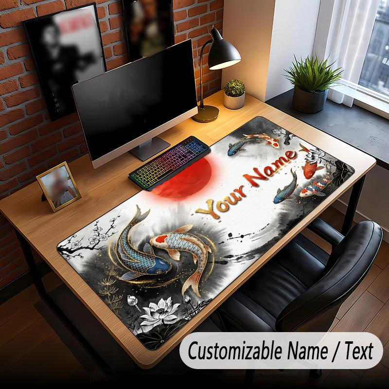 Koi Fish Theme Custom Mouse Pad Personalized With Name Text Customized Desk Mat For Office Home Decor