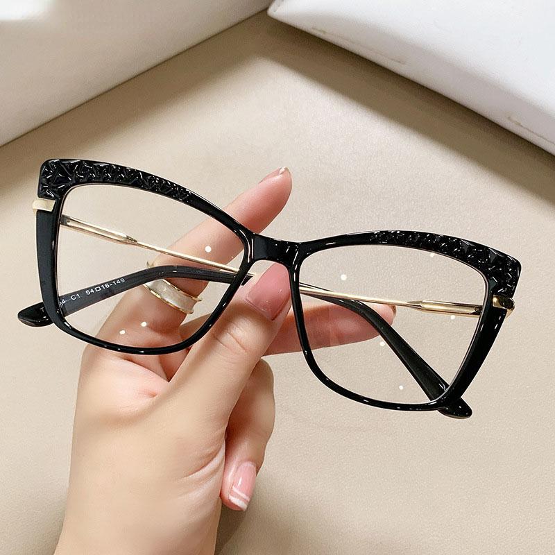New Fashion Trend Cat Eye Anti Blue Light Optical Glasses Frames Women Crystal Cut Fashion Computer Eyeglasses