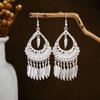 Bohemian Long Leaf Tassel Earrings - Imitation Silver, Miao Ethnic Style