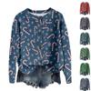 Women's Round Neck Top Printing Thickened Plush Cashmere Warm Long Top