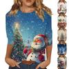 Женская мода повседневный рождественский принт круглый вырез длинный рукав пуловер топ