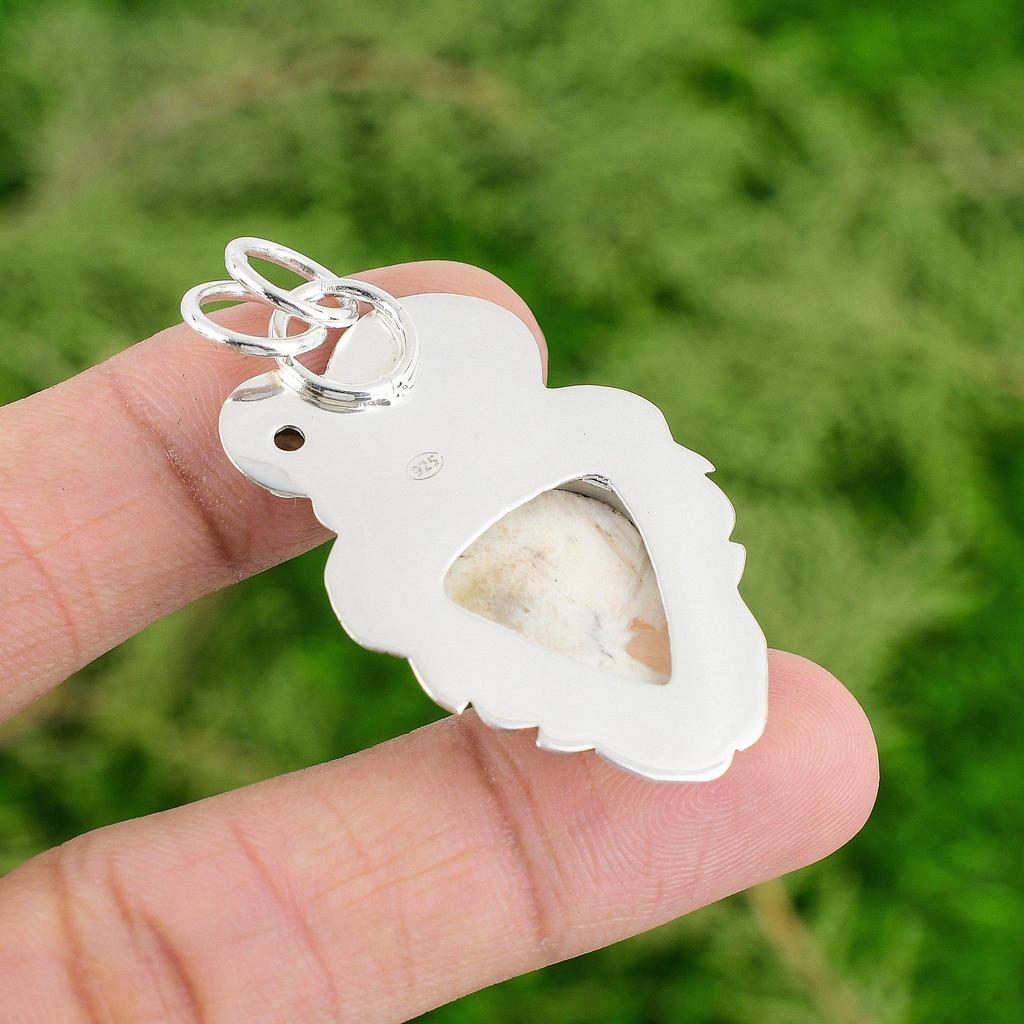 Trillion Scolecite Stone Peridot 925 Sterling Silver Elegant Anniversary Pendant