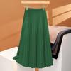 Women Pleated Skirt Elastic High Waist A-Line Long Skirt Solid Color Comfortable Fabric Versatile Skirt Daily Wear