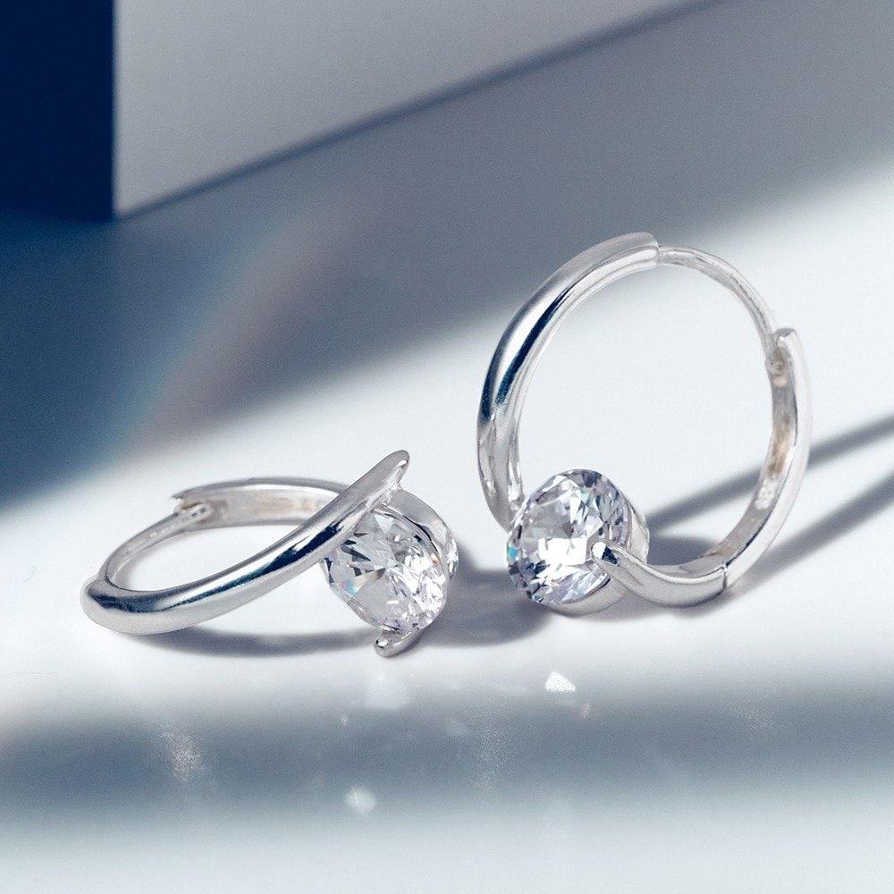 14kgf Cross Cubic One-Touch Earrings (925 Silver) Cser0016