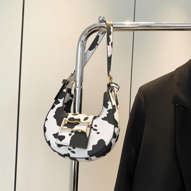 Chic Retro Crescent Bag For Women Stylish Pu Shoulder Bag In Leopard Zebra Cow Print
