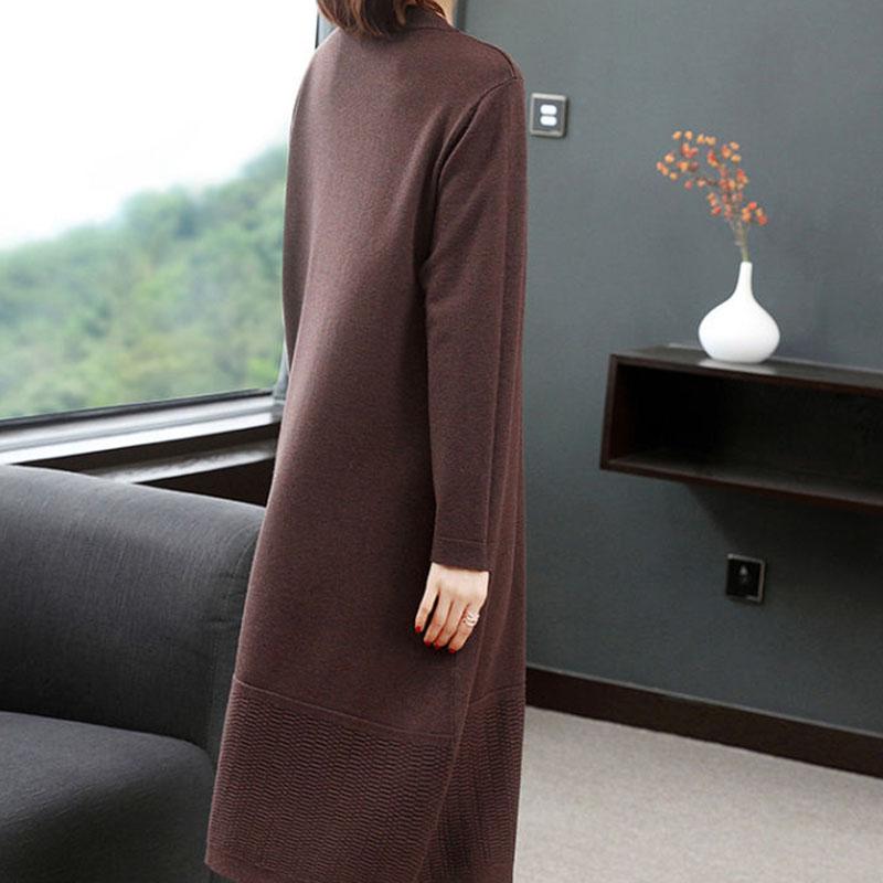 Large Size Knitted Dress In The Long Section Was Thin Temperament Base Dress Pure Color Simple Middle-aged Women Sweater Dress