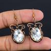 White Topaz 999 Copper Wire Wrapped Earrings, Handmade Gemstone Jewelry Earrings For Memorial Day