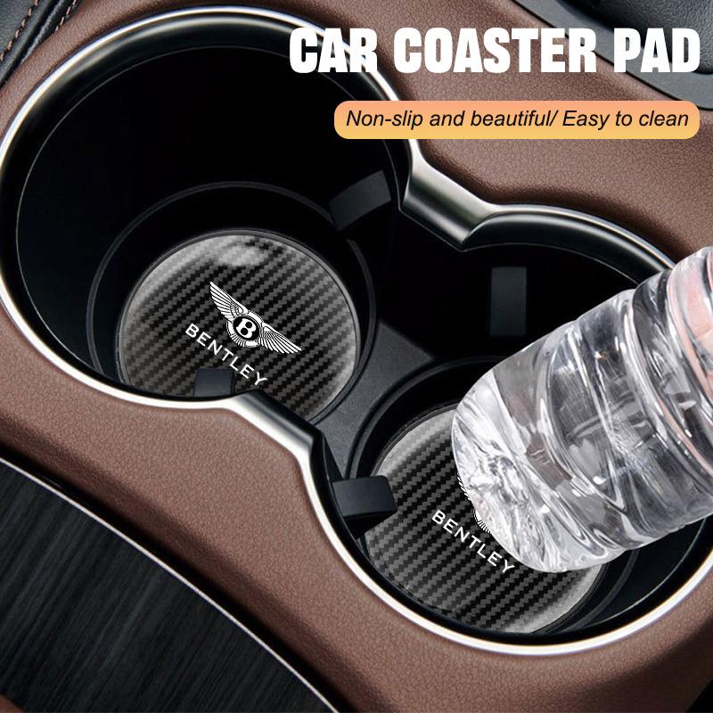 2PCS Carbon Fiber Car Interior Coaster Water Cup Pad Holder For Bentley Flying Spur Continental GT Bentayga Mulsanne Accessories