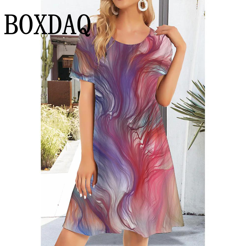 Летние женские платья с коротким рукавом, модные повседневные платья с цветочным принтом 2025, женские свободные короткие платья с круглым вырезом, сарафан