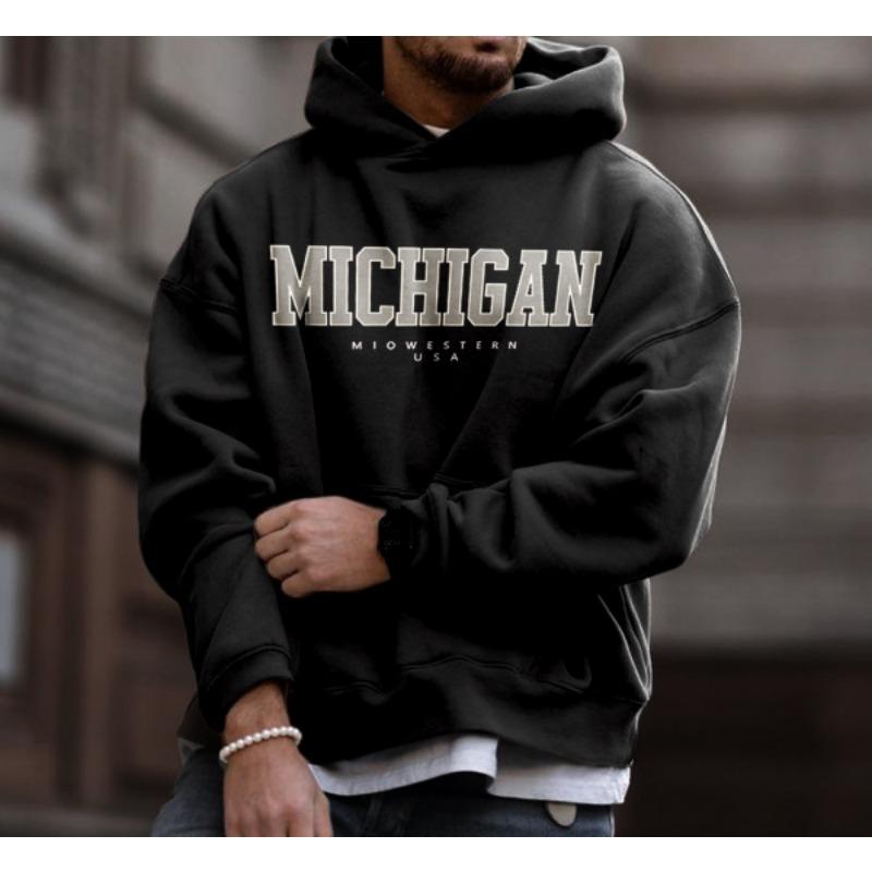 Мужская свободная винтажная повседневная спортивная толстовка с капюшоном в стиле мичиган-американец