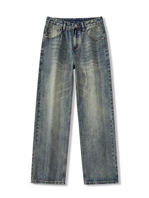 Потертые старые джинсы мужские осень новый стиль ретро свободные широкие от бедра прямые брюки