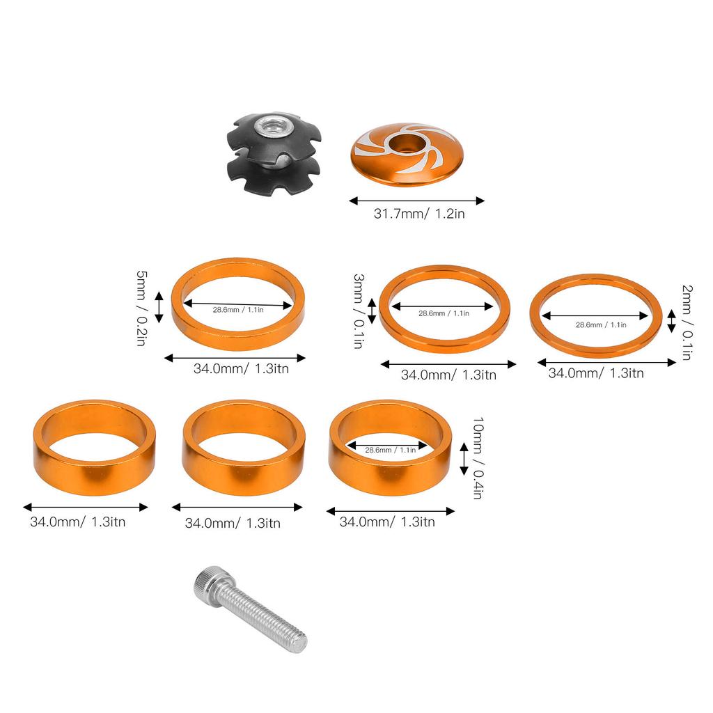 6Pcs Bike Headset Spacer Aluminium Alloy   Handlebar Stem Spacers for Mountain Bike
