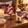 Holiday Desktop Decor Christmas Bird Wooden Figurine with Santa Hat & Scarf, Cute Winter Home Accents Tabletop Decor, Festive Shelf Ornament