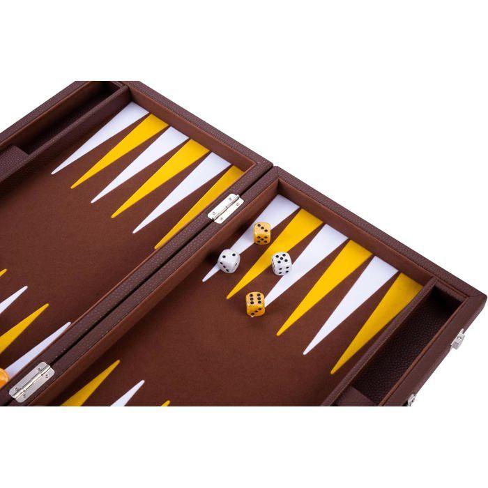 Backgammon de luxe 15 pouces- 38 cm - accessoires nacrés - marron