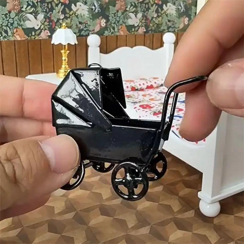 Wrought Iron Mini Bassinet Stroller Realistic Doll Pram Toys Baby Stroller Model Kids Pretend Play